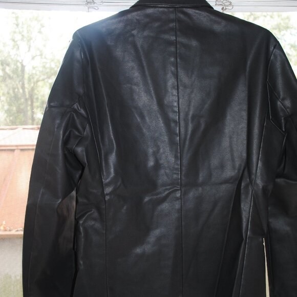 NEW SZ LG MENS BLACK FAUX LEATHER BLAZER - Picture 5 of 6
